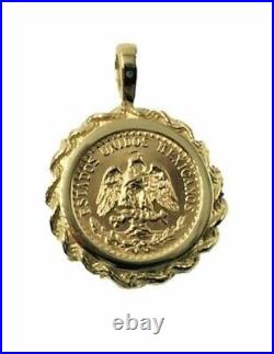 20mm Coin Pendant With Mexican Dos Pesos Vintage Pendant 14K Yellow Gold Plated