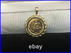 20mm Coin Pendant With Mexican Dos Pesos Vintage Pendant 14K Yellow Gold Plated