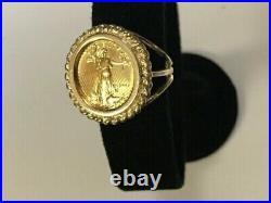 20mm Lady Liberty Coin Engagement Wedding Band Ring in 14k Yellow Gold Finish