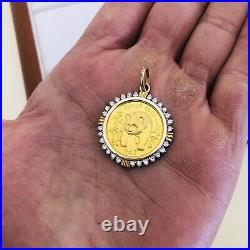 20mm Panda Coin 2Ct Round Cut Bezel Moissanite Pendant 14K Yellow Gold Plated