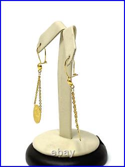 21KT Yellow Gold 875 Coin Chain Dangle Earrings with Arabic Writing