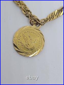 21K Solid Yellow Gold Saudi Arabia Style Coin Bracelet/Anklet