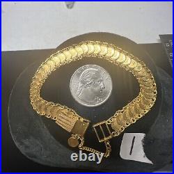 21k Solid Yellow Gold Coin Bracelet 1899 Eagles 17.4g Reversible Sovereign Link