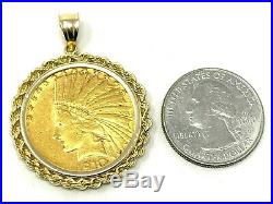 21k Yellow Gold 10 Dollars U. S. Coin 14k White Gold Rope Bezel Pendant 20.4grams