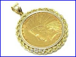 21k Yellow Gold 10 Dollars U. S. Coin 14k White Gold Rope Bezel Pendant 20.4grams