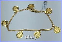 21k Yellow Gold Diamond Cut Queen Elizabeth & Eagle Coin Bracelet 7 Inches