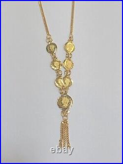 21k Yellow Gold Diamond Cut Queen Elizabeth & Eagle Coin Necklace 20 Inches