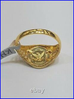 21k Yellow Gold Diamond Cut Queen Elizabeth & Eagle Coin Ring Size 7