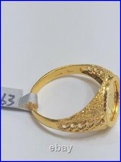 21k Yellow Gold Diamond Cut Queen Elizabeth & Eagle Coin Ring Size 7
