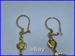 21k Yellow Gold Diamond Cut Round Dangling Elizabethan Coin Hook Earrings