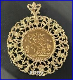22CT Gold 1914 full Sovereign Coin in 9ct gold mount Pendant 16.07g/ 50mm