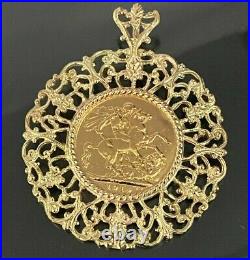 22CT Gold 1914 full Sovereign Coin in 9ct gold mount Pendant 16.07g/ 50mm