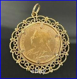 22CT full Sovereign gold Coin 1899 Perth in 9CT Pendant 1st of Perth Mint