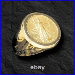 22K-14K FINE GOLD 1/4 OZ LADY LIBERTY COIN in 25 MM 14k gold Ring