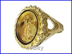 22K 1/10oz LADY LIBERTY COIN SET IN 14K SOLID YELLOW GOLD 22MM LADIES COIN RING