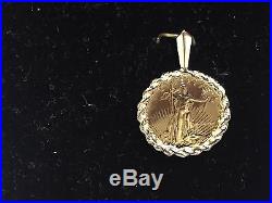 22K FINE GOLD 1/10 OZ LADY LIBERTY COIN set WITH -14K ROPE FRAME PENDANT