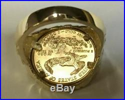 22K-FINE GOLD 1/10 OZ US AMERICAN EAGLE COIN in-14k SOLID GOLD NUGGET Ring