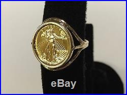 22K FINE GOLD 1/10 OZ US LADY LIBERTY COIN in 14k gold Ring