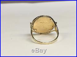 22K FINE GOLD 1/10 OZ US LIBERTY COIN in 14k Yellow Gold Ladies Heart Ring