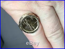 22K FINE GOLD 1/10 OZ US LIBERTY COIN in 14k Yellow Gold Ladies Ring