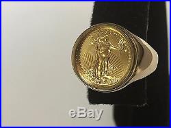 22K FINE GOLD 1/10 OZ US LIBERTY COIN in 14k gold Ring 20 MM Sz 10