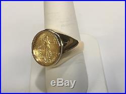 22K FINE GOLD 1/10 OZ US LIBERTY COIN in 14k gold Ring 20 MM Sz 10