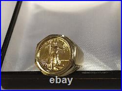 22K FINE GOLD 1/4 OZ AMERICAN EAGLE COIN in14k Yellow Gold Ring