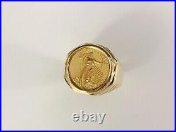 22K FINE GOLD 1/4 OZ AMERICAN EAGLE COIN in14k Yellow Gold Ring