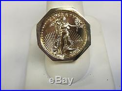 22K FINE GOLD 1/4 OZ LADY LIBERTY COIN in Heavy 14k gold Ring