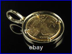 22K Solid Yellow Gold Coin Lady Liberty 1/10th Oz Diamond Charm Pendant. 60ct