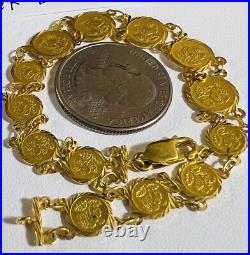 22K Solid Yellow Gold Flower Coin Bracelet 8mm 8.6g 7 Long Dubai Gold