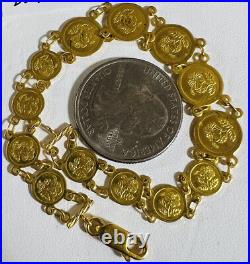 22K Solid Yellow Gold Flower Coin Bracelet 8mm 8.6g 7 Long Dubai Gold