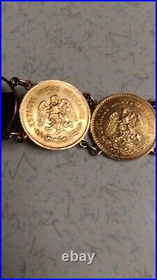 22K Yellow Gold & 1906/ 1907 /1920 Mexican Cinco Pesos Gold Coin Bracelet 40 GM