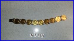 22K Yellow Gold & 1906/ 1907 /1920 Mexican Cinco Pesos Gold Coin Bracelet 40 GM