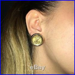22K Yellow Gold Bias-Relief USA Gold Coin Liberty in 14K Setting Earrings
