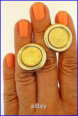 22K Yellow Gold Bias-Relief USA Gold Coin Liberty in 14K Setting Earrings