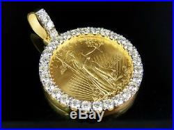 22K Yellow Gold Coin Lady Liberty One Ounce Real Diamond Pendant 7 3/4 Ct 2.2
