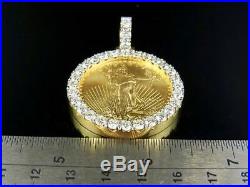 22K Yellow Gold Coin Lady Liberty One Ounce Real Diamond Pendant 7 3/4 Ct 2.2