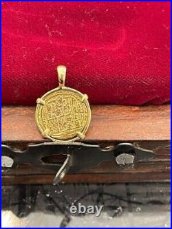 22MM Atocha Coin Charm Pendant With Chain Without Stone 14k Yellow Gold Plated
