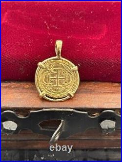 22MM Atocha Coin Charm Pendant With Chain Without Stone 14k Yellow Gold Plated