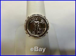 22 KT 1/10oz AMERICAN EAGLE COIN SET IN 14 KT SOLID YELLOW GOLD COIN RING