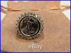 22 KT 1/10oz LADY LIBERTY COIN IN 14 KT YELLOW GOLD RING WITH 1.20 TCW DIAMONDS