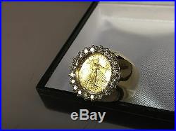 22 KT 1/10oz LADY LIBERTY COIN IN 14 KT YELLOW GOLD RING WITH 1.40 TCW DIAMONDS