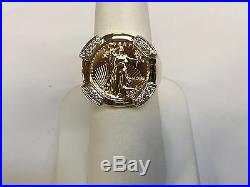 22 KT 1/10oz LADY LIBERTY COIN IN 14 KT YELLOW GOLD RING WITH. 24 TCW DIAMONDS