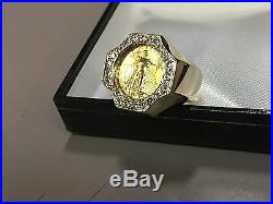 22 KT 1/10oz LADY LIBERTY COIN IN 14 KT YELLOW GOLD RING WITH. 63 TCW DIAMONDS