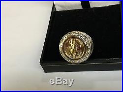22 KT 1/10oz LADY LIBERTY COIN IN 14 KT YELLOW GOLD RING WITH. 75 TCW DIAMONDS