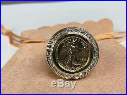 22 KT 1/10oz LADY LIBERTY COIN IN 14 KT YELLOW GOLD RING WITH. 75 TCW DIAMONDS