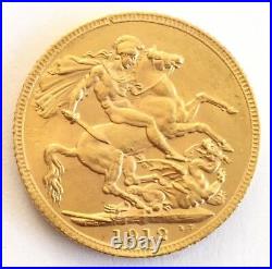 22 k yellow gold coin Georgivs V D. G. Britt Omn Rex F. D. D. Ind Imp 1912