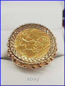 22ct 1907 Half Sovereign St George Coin set in 9ct yellow Gold Ring Preloved