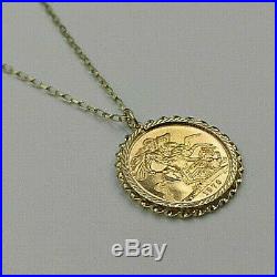 22ct Gold Elizabeth Full Sovereign Coin In 9ct Gold Mount & Chain Necklace